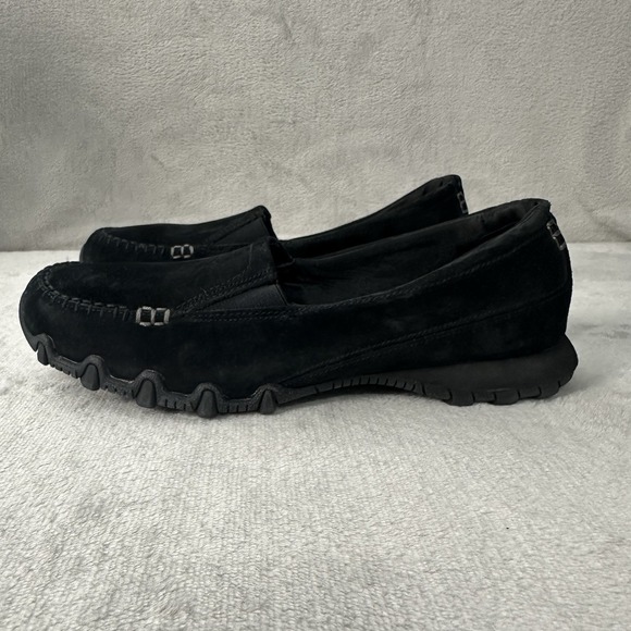 Skechers Leather Loafers Shoes Women's 9.5 Black Wayfarer Relaxed Fit Low 44727 - Picture 2 of 9